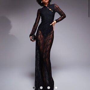 ASOS DESIGN collar detail long sleeve sheer lace maxi dress